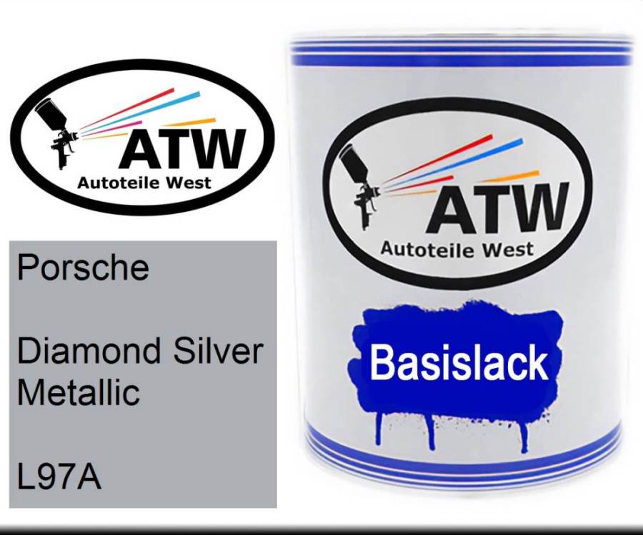 Porsche, Diamond Silver Metallic, L97A: 1L Lackdose, von ATW Autoteile West.